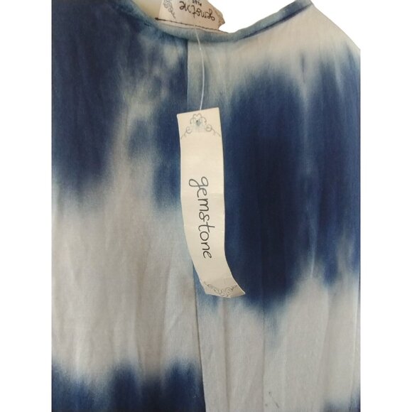 Gemstone Womens 1X Blue Gold Elephant Graphic Lightweight Fringe Tank Top New - Picture 7 of 9